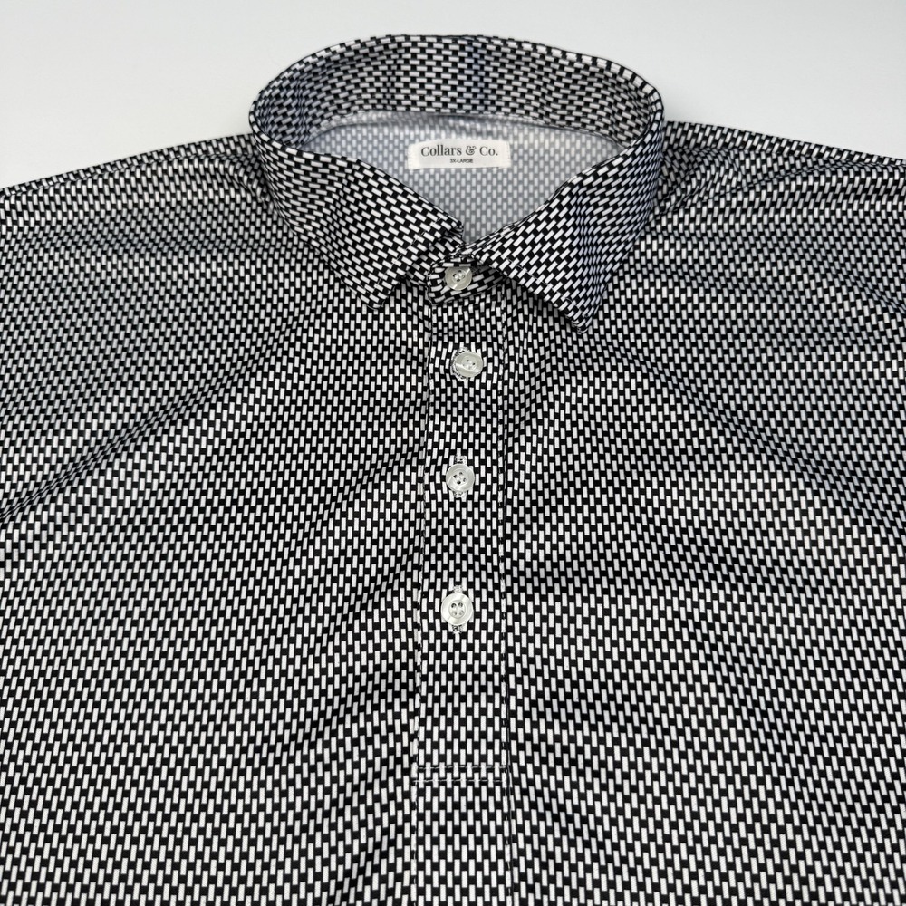 Collars & Co. Polo Shirt Mens 3XL Black Geometric Dress Collar Polo Lightweight